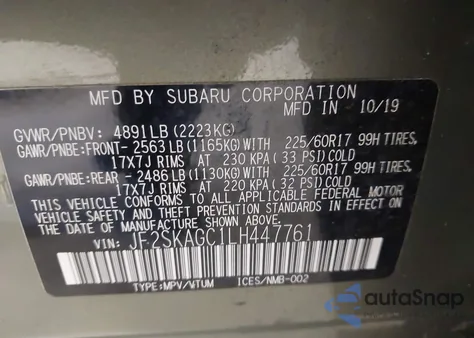 2020 Subaru Forester Premium from USA, damaged, VIN JF2SKAGC1LH447761